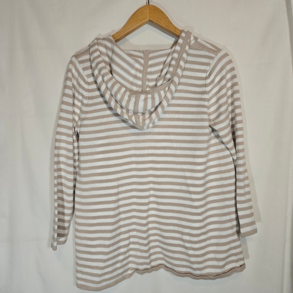 Eileen Fisher‎ Organic Linen Blend Striped Open Knit Cardigan Hoodie Coastal XL - Picture 6 of 7